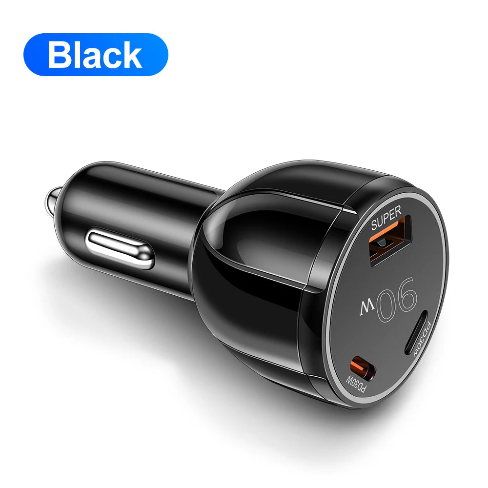 90W USB-billaddare 3-4 portar PD typ C snabbladdningsadapter för iPhone 14 13 Xiaomi Samsung snabbladdare i bilen