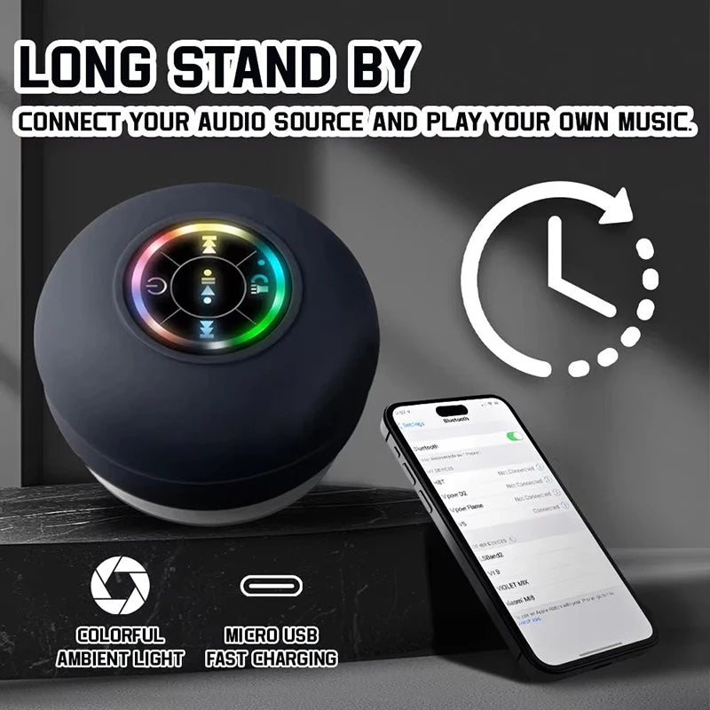 Bärbar trådlös Bluetooth 5.0-högtalare LED IPX4 vattentät högtalare utomhus badrum stor sugkopp mini stereo ljudlåda
