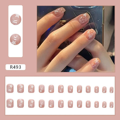 Mörkröd Charm 24 st press-on naglar rosa gradient lösnaglar glansiga konstgjorda fingermanikyr återanvändbara lösnaglar för kvinnor