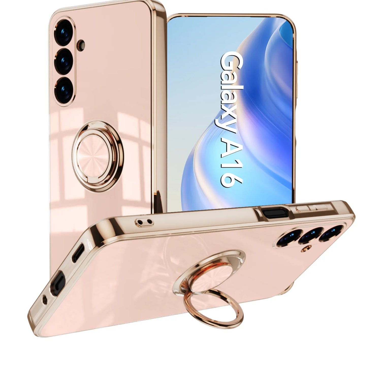 Lyxigt pläterat magnetiskt 360° ringhållare telefonskal för Samsung Galaxy S25 Ultra S24 S23 FE S22 S21 S20 S10 Plus baksida