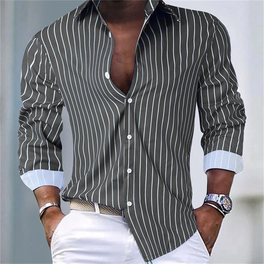 Herrlångärmade skjortor randiga skjortor mode högkvalitativa herrtoppar casual semester pendling snygga plus size-kläder