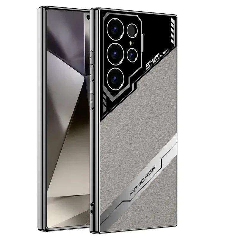 Galaxy S25 Plus Elektropläterat Läder S25 Ultra Telefonskal för Samsung Galaxy S26 S25 S24 S23 Ultra Skyddande Stötsäkert Skal