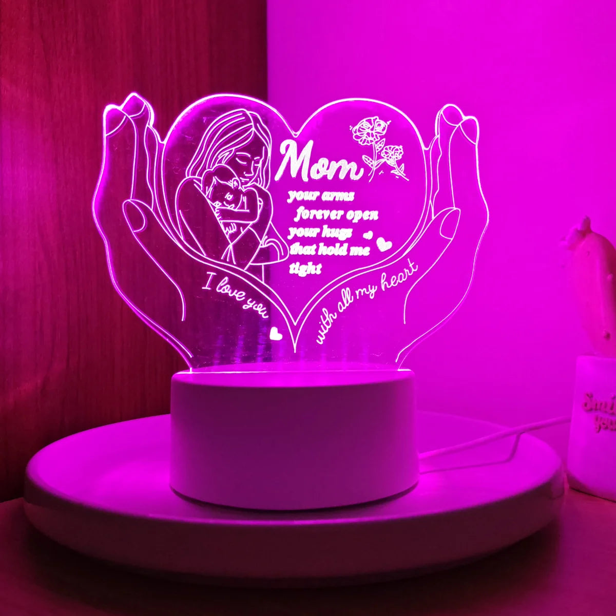 3D Nattlampa Kreativ Hjärtformad Bokstavslampa Presentlampa för Mamma Mors Dag Liten Presentlampa