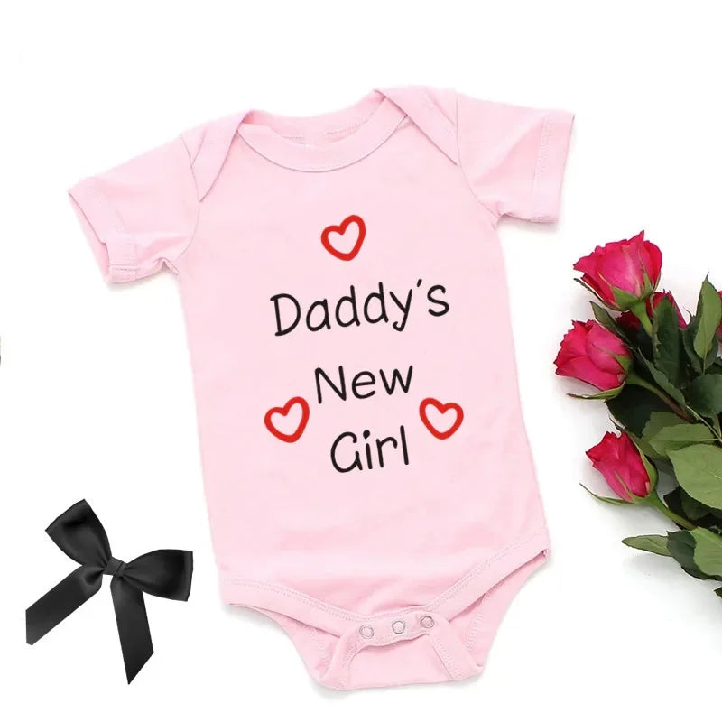 Söt pappas nya flicka tryck nyfödd babyflicka jumpsuit sommar mjuk kortärmad body bomull onesie