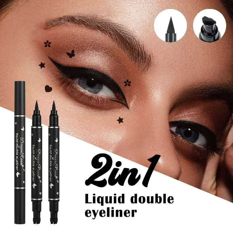 Svart eyelinerpenna Dubbelhövdad stjärnsigill Fjäril Månstämpel Varaktig vattentät flytande eyelinerpenna Ögonmakeup Kosmetika