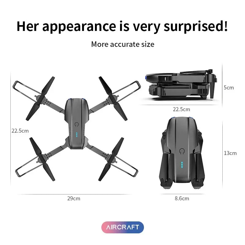 Mini Hopfällbar RC Quadcopter E99 K3 Pro - Flygdrönare med Dubbelkamera, 4K HD, Hold-läge och LED-lampor | Wi-Fi-fjärrkontrollleksak
