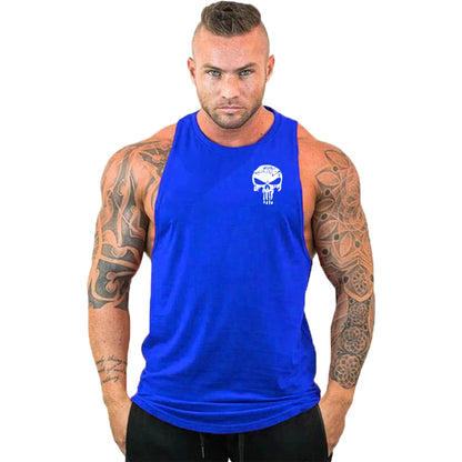 Ny het rea herrlinne med dödskalletryck, andningsbart linne, coolt linne, löpartröja i bomull, bodybuilding-linne, fitness-tröja, ärmlös