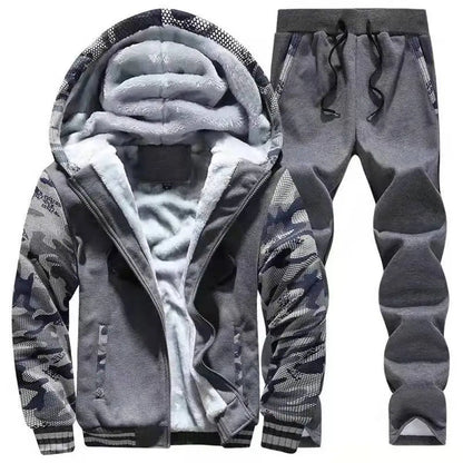 Herrvinterjackor Tjock Varm Jacka Märkes Sportkläder Kappa Byxor Enfärgad Fleece Dragkedja Huva Långärmad Herr Ytterkläder