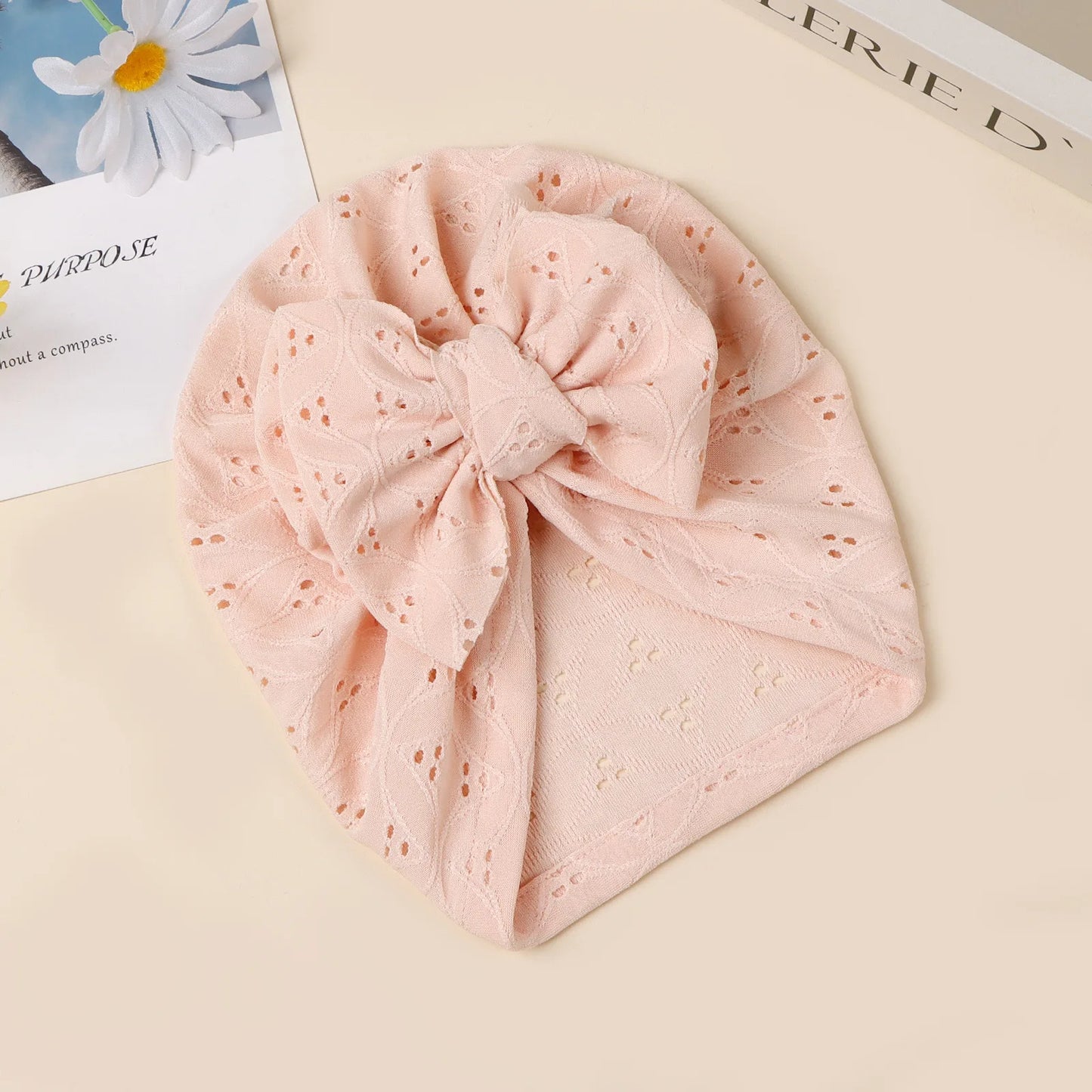 Dubbelskiktad mjuk stickad nyfödd mössa stor rosett ihålig utan brätte spädbarn flickor pullover mössa baby foto rekvisita huvudmössa