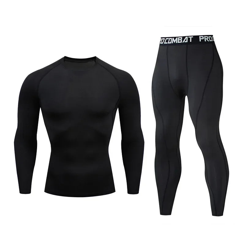 Herr 2/3-delars set boxningsdräkt rashguard herrkit MMA kompressionskläder herr långärmad t-shirt + leggings träningsdräkt sportdräkt