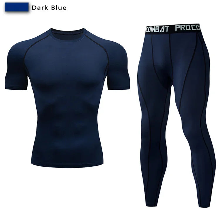 2 st. herr kompressions sportkläder elastiska träningsset yoga träningskläder jogging fitnesskläder träningsoverall byxor sport