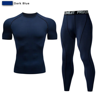2 st. herr kompressions sportkläder elastiska träningsset yoga träningskläder jogging fitnesskläder träningsoverall byxor sport