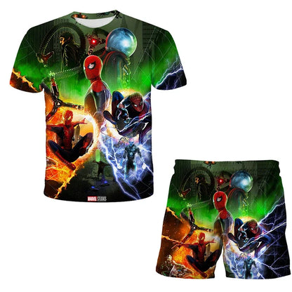 Kids Unisex Marvel Tshirt Set Summer Game Print Superhero Clothes Hulk Iron Man Short Sleeve Pants 2 Piece