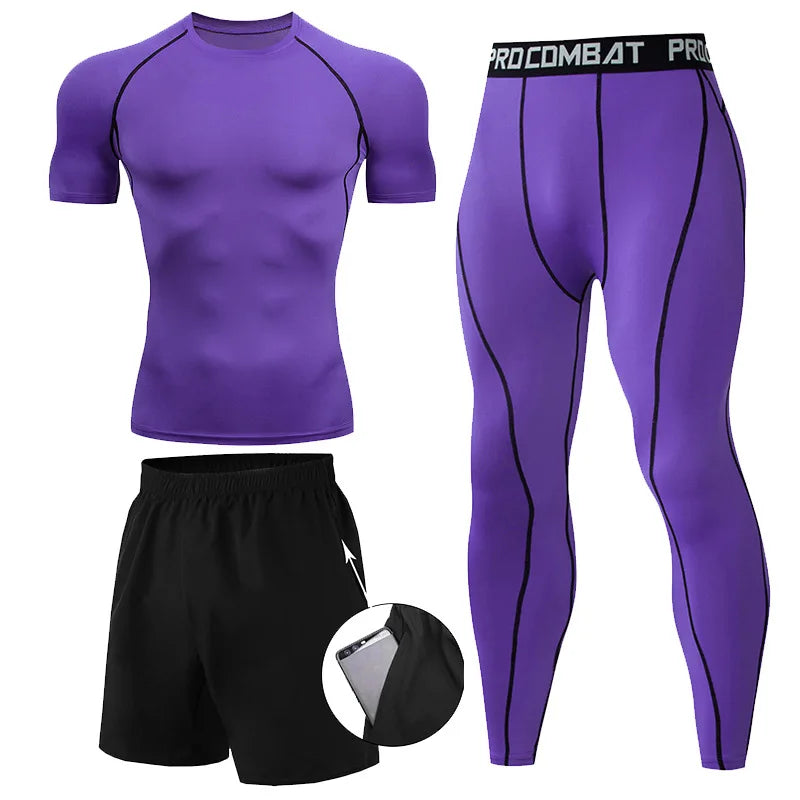 Herr 2/3-delars set boxningsdräkt rashguard herrkit MMA kompressionskläder herr långärmad t-shirt + leggings träningsdräkt sportdräkt
