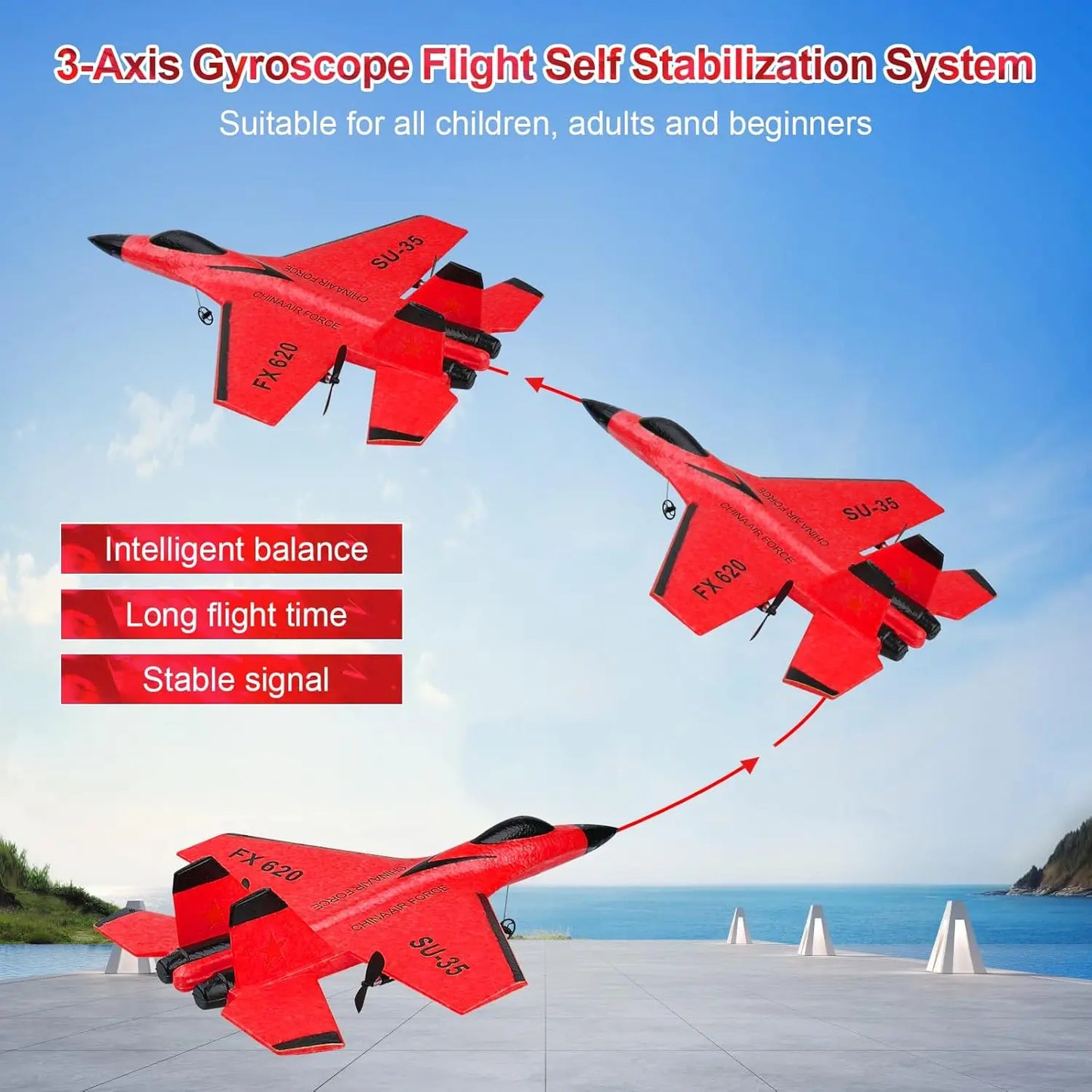 Fjärrstyrt flygplan SU35 RC-flygplan skumflygplan med LED-ljus 2.4G radiostyrt EPP jaktflygplan utomhusflygning leksak present