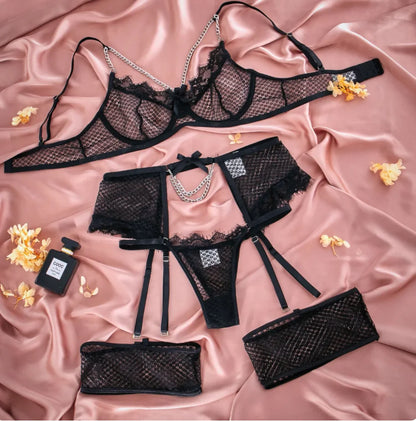 Exotiska set med bygel, sexiga, sensuella BH-underkläder, set med push-up-detaljer, tunn BH och trosor för kvinnor