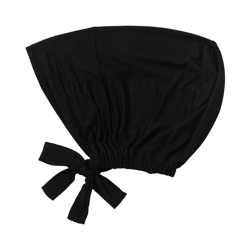 Muslimska Kvinnor Inner Hijab Mössor Stretch Justerbar Elastisk Bonnet Knytband Jersey Kvinnlig Huvudbonad Turbante Mujer