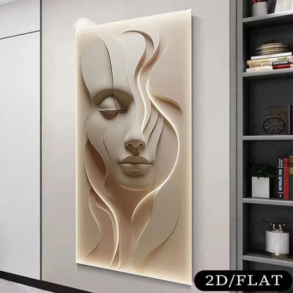 2D platt, 1 st stor ramlös modern abstrakt ansiktsmålning på canvas - texturerad 3D-illusion i mjuk rosa ton, lämplig för sovrum och