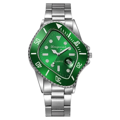 Uppgradera Shangmeimk klocka för män ovanligt konceptuellt reloj krasch smältande vridfodral kvarts armbandsur manlig man grön svart klocka