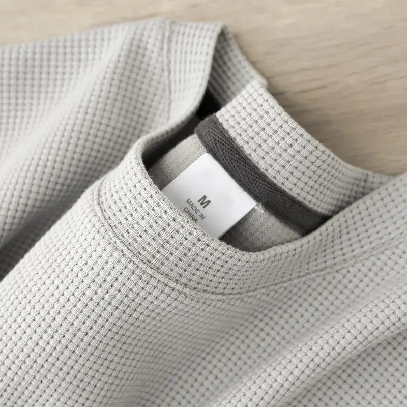 Herr ny sommarvåfflad rund halsad kortärmad t-shirt bekväm andningsbar kortärmad topp för vardagsbruk