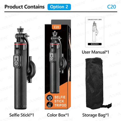 AXNEN C20 Magnetisk Selfie-Stativ Utdragbart För Mobiltelefonfotografering Med Fjärrkontroll 1/4" Gänga För Actionkamera Ringlampa