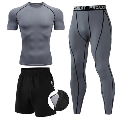 Herr 2/3-delars set boxningsdräkt rashguard herrkit MMA kompressionskläder herr långärmad t-shirt + leggings träningsdräkt sportdräkt