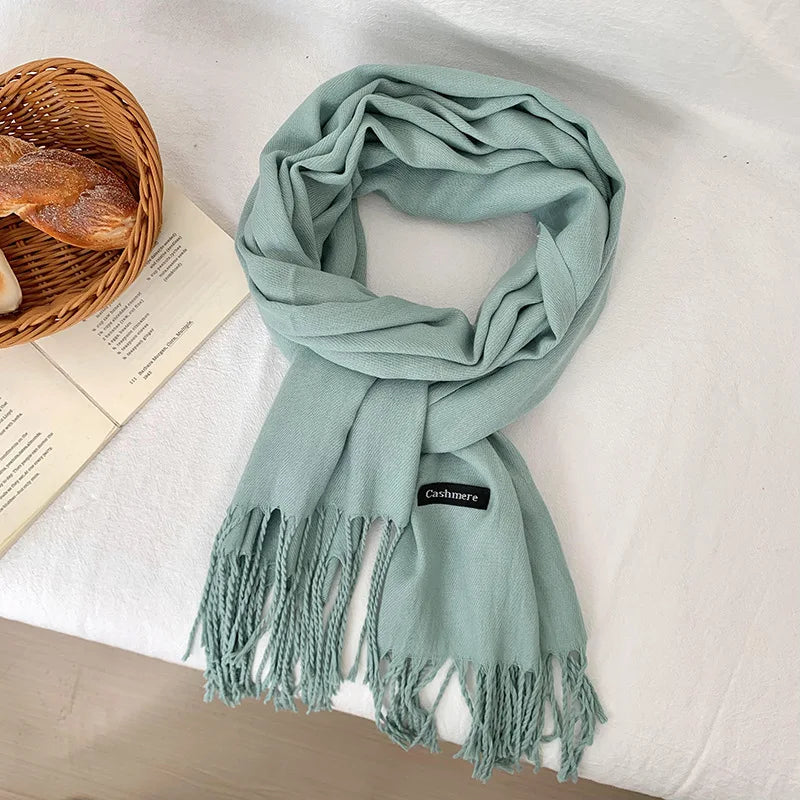 Vår och höst enfärgad halsduk kvinnor koreansk mode kashmir mjuk vinter varm halsduk hijab kvinnlig lång pannband sjal wrap