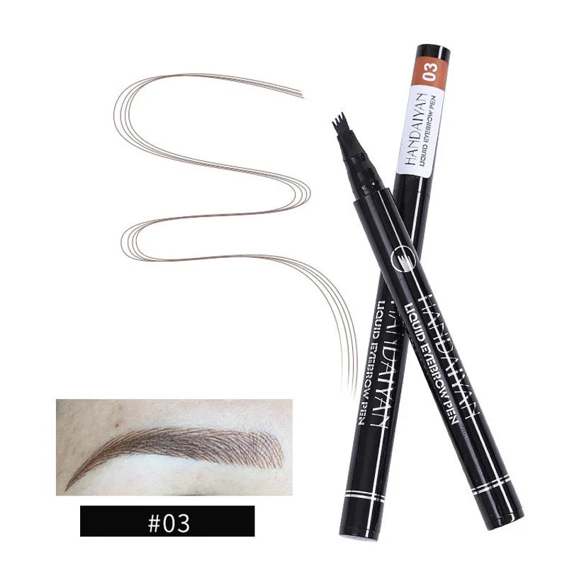 4D Microblading Ögonbrynspenna med 4 gafflar Ögonbrynstatueringspenna Långvarig Fin Skiss Flytande Ögonbrynsmakeup