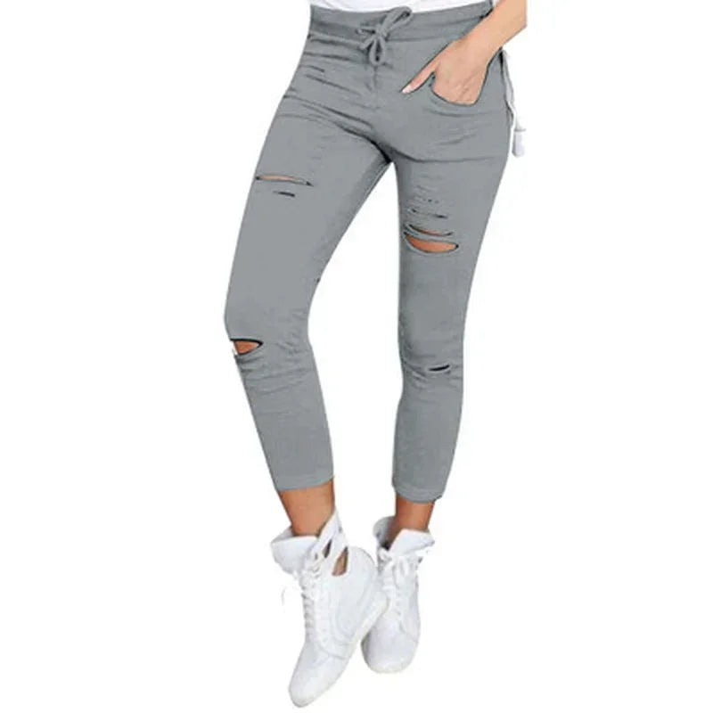 Slitna jeans för kvinnor Stora storlekar Slitna byxor Stretchiga pennbyxor Leggings Damjeans Damjeans