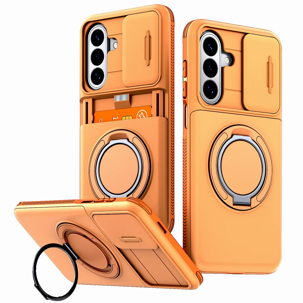 Stötsäkert Armor-skal för Samsung Galaxy A57 A37 A17 A27 A56 A36 A26 A16 A55 A15 5G 4G S26 S25 S24 FE Plus Korthållare Stativskydd