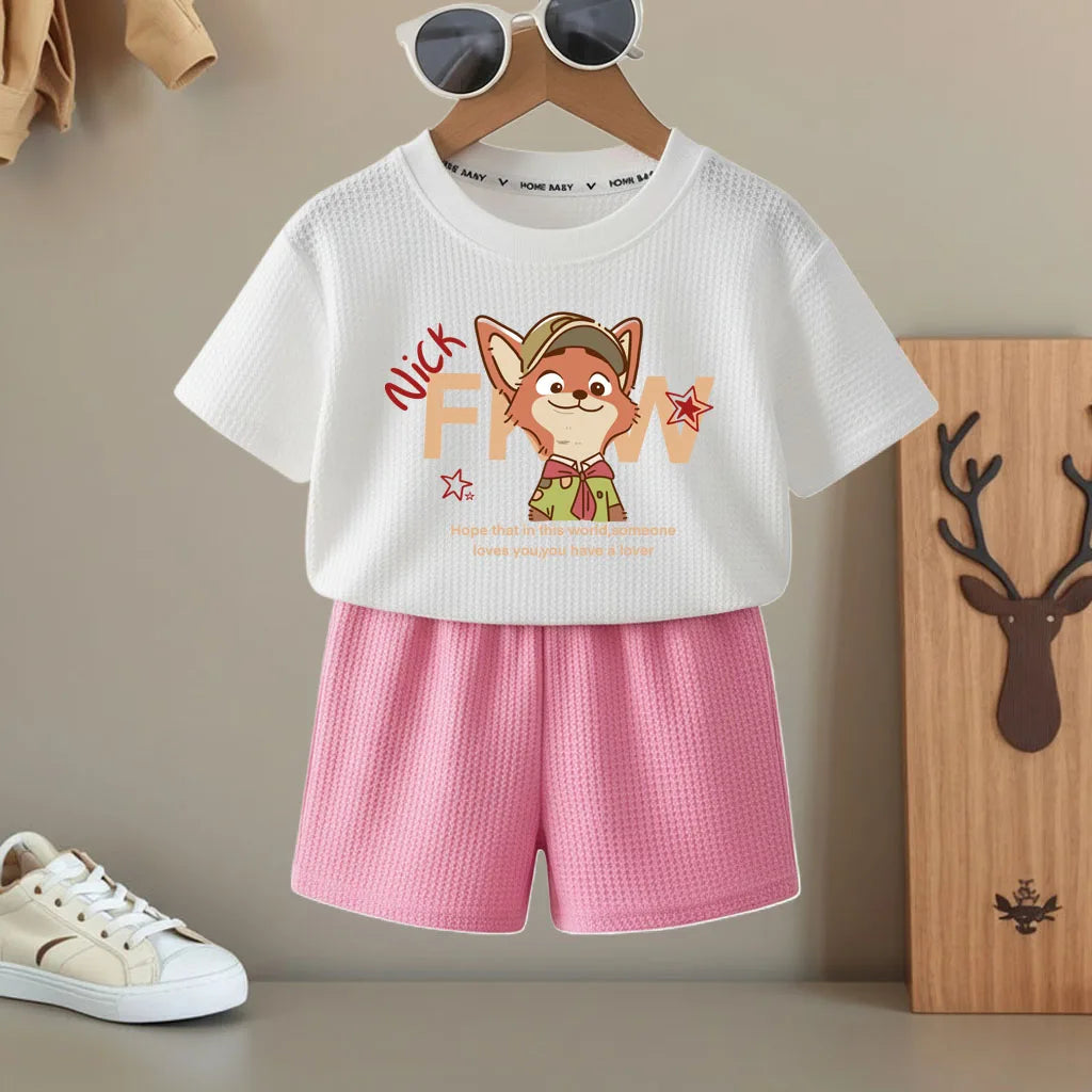 Summer Boys and Girls Fashion T Shirt and Shorts Two Piece Sets Kids Casual Outfits Children Breathable Short Sleeve Top Set New