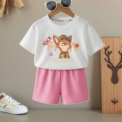 Summer Boys and Girls Fashion T Shirt and Shorts Two Piece Sets Kids Casual Outfits Children Breathable Short Sleeve Top Set New