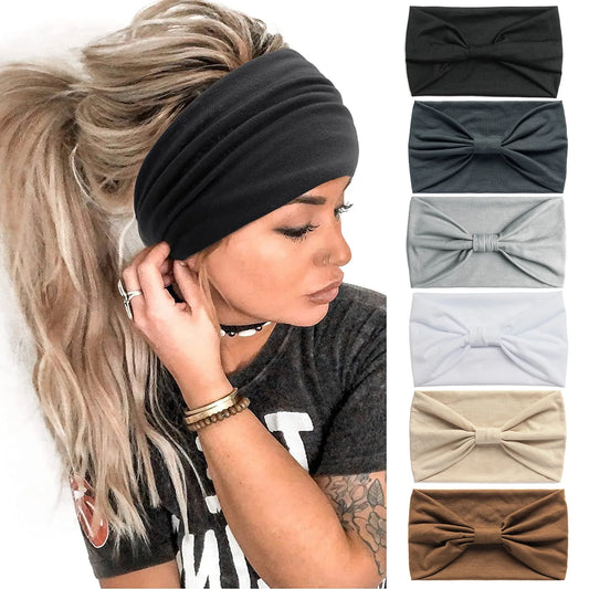 Mode Enfärgad Bred kant Bomullsyoga absorberar svett Dam Flickor Pannband Huvudbonad Turban Bandage Håraccessoarer Huvudbonader