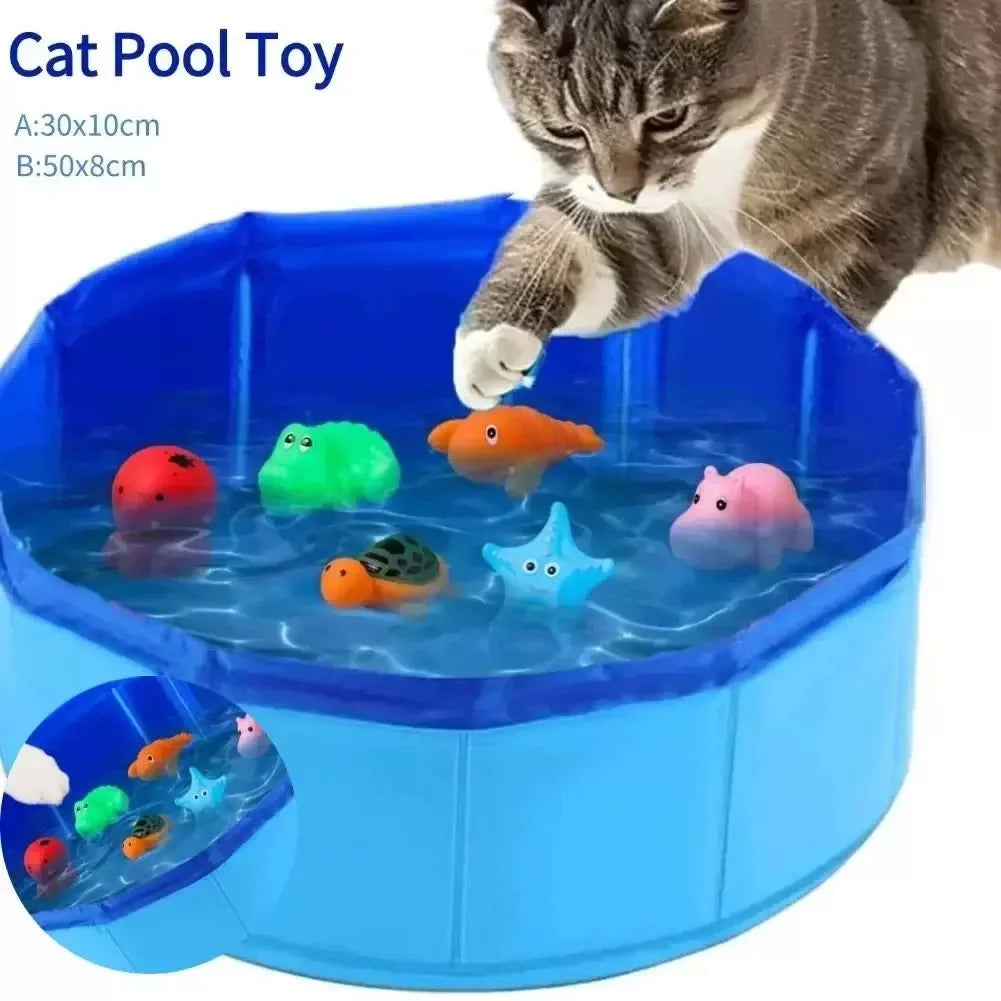 Hopfällbar kattpoolleksak Lekvattenbadkar för hundar och katter Sommarsvalt husdjursrengöringsbassäng med sköldpadda och sjöstjärna, bläckfiskdesign