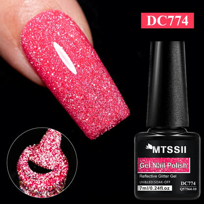 7ml Champagne Guld Silver Reflekterande Nagelgellack Glittrande Skinande Glitter Rosa Röd Nageltillbehör Semi-permanent Gellack