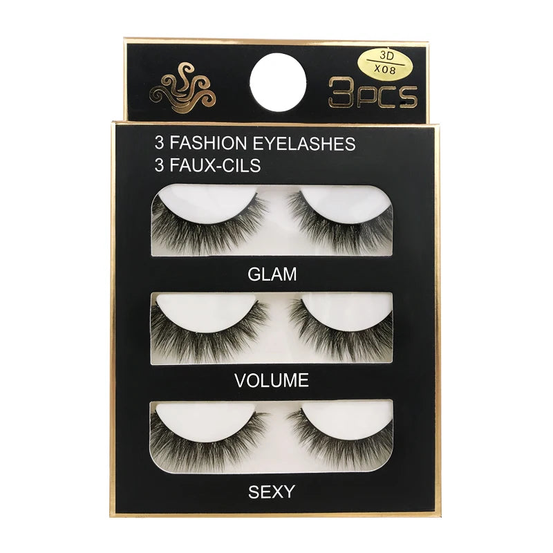 ögonfransar 3 par lösögonfransar naturliga långa 3D minkfransar mjuka fluffiga spetsiga handgjorda lösögonfransar ögonmakeup verktyg maquiagem