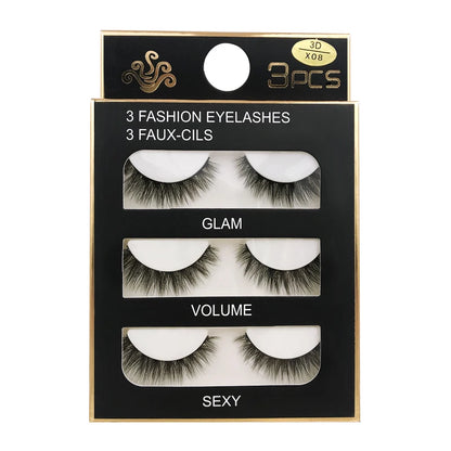 ögonfransar 3 par lösögonfransar naturliga långa 3D minkfransar mjuka fluffiga spetsiga handgjorda lösögonfransar ögonmakeup verktyg maquiagem