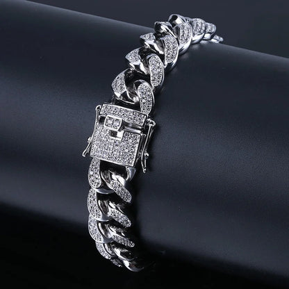 Lyxigt Iced Out kubansk länkkedja armband för män belagda kristaller hiphop-smycken rostfritt stål bling bling armband present