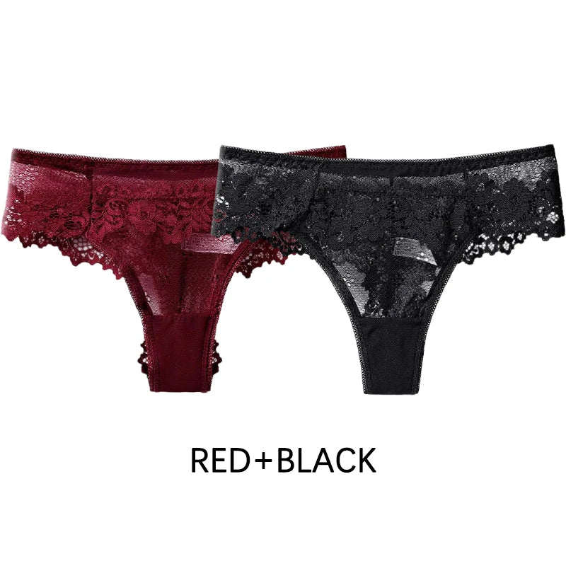 Meet’r Dam 2 st. trosor Sexiga frestelse spetsunderkläder G-stringtrosor Intima trosor Thongs Damtrosor med låg midja och T-rygg