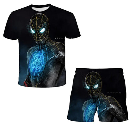 Kids Unisex Marvel Tshirt Set Summer Game Print Superhero Clothes Hulk Iron Man Short Sleeve Pants 2 Piece