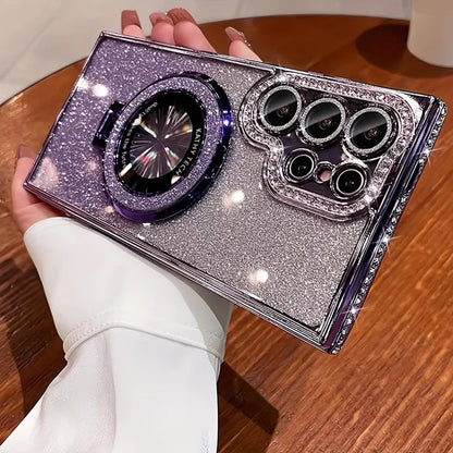 Lyxigt sidoskärande diamantglittermagnetiskt stativ för SamsungGalaxy S26 S25 S24 S23 FE S22 Ultra Plus-serien Edge Strass