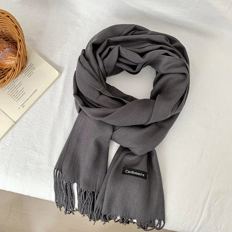 Vår och höst enfärgad halsduk kvinnor koreansk mode kashmir mjuk vinter varm halsduk hijab kvinnlig lång pannband sjal wrap