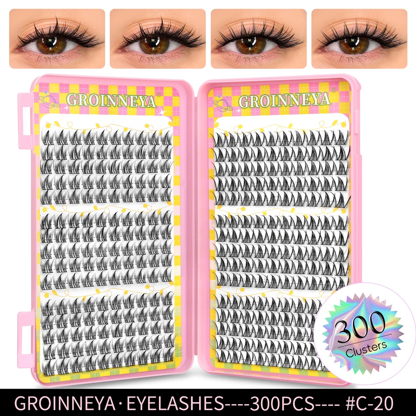 GROINNEYA Ögonfransar Kluster 320 st Naturlig Ögonfransförlängning Klusterfransar Volym Blandade Tray Lashes Kluster Naturliga Fransar