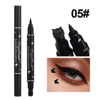Svart eyelinerpenna Dubbelhövdad stjärnsigill Fjäril Månstämpel Varaktig vattentät flytande eyelinerpenna Ögonmakeup Kosmetika