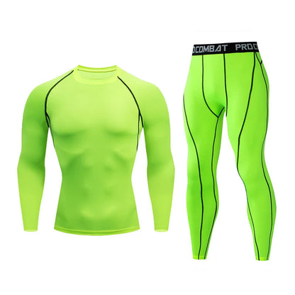 Herr 2/3-delars set boxningsdräkt rashguard herrkit MMA kompressionskläder herr långärmad t-shirt + leggings träningsdräkt sportdräkt