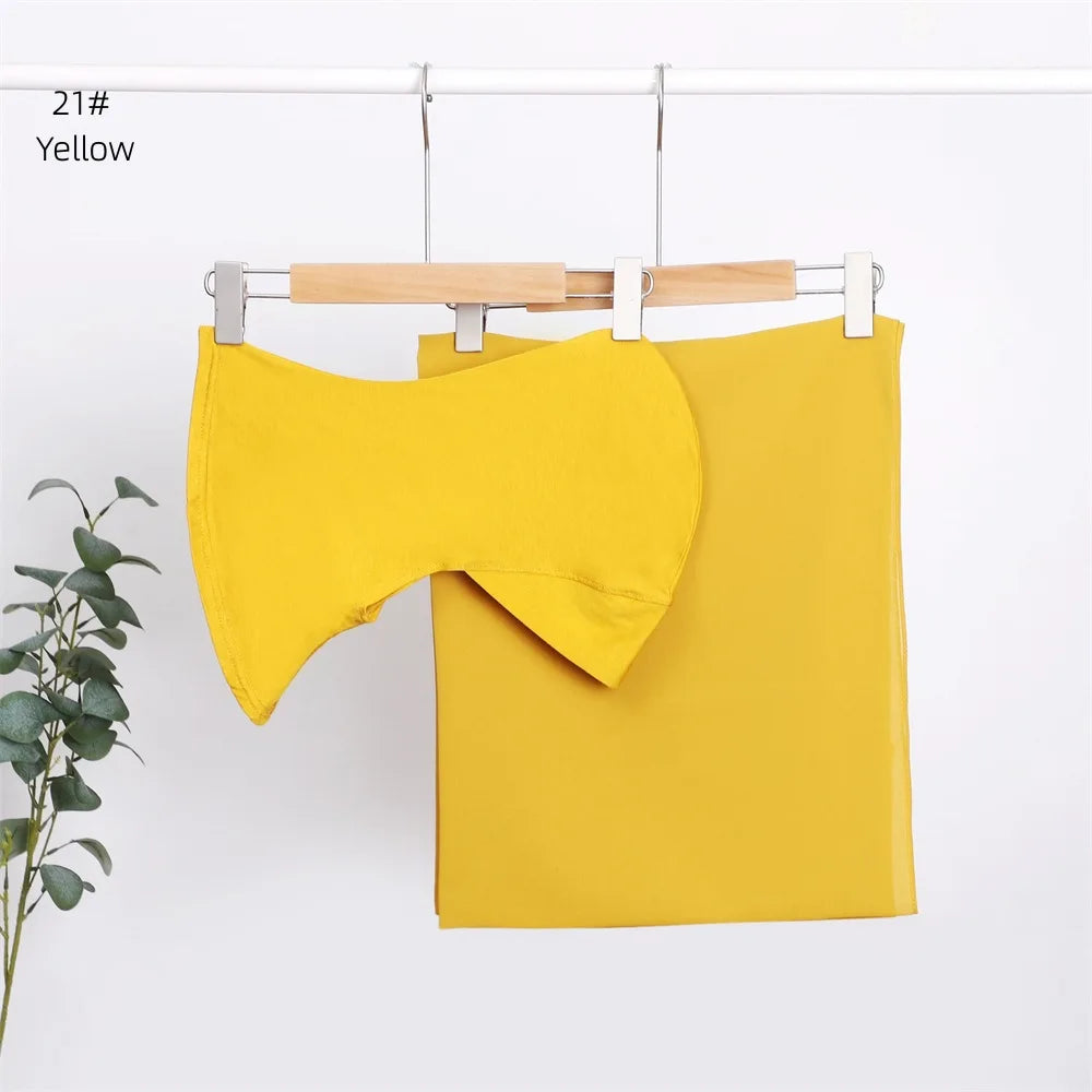 Elegant elastisk direkt hijab enfärgad chiffong hijab-set för kvinnor, modalpullover, bandana, tunn, andningsbar, mjuk och mysig halsduk