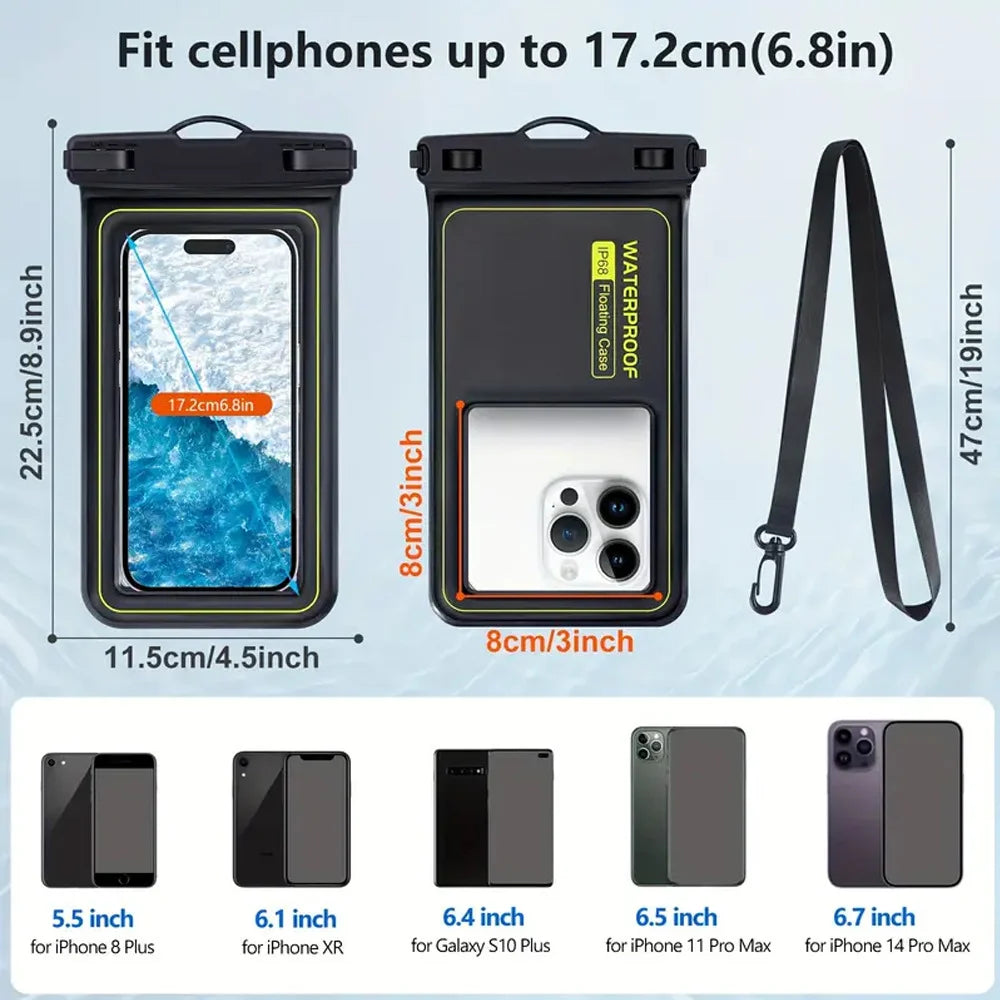 Vattentät telefonväska - Mobilfodral med fäste, viktigt för stranden, simning, skidåkning, drifting och surfing