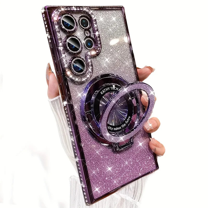 Lyxigt sidoskärande diamantglittermagnetiskt stativ för SamsungGalaxy S26 S25 S24 S23 FE S22 Ultra Plus-serien Edge Strass