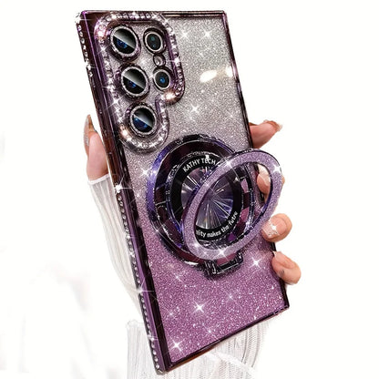 Lyxigt sidoskärande diamantglittermagnetiskt stativ för SamsungGalaxy S26 S25 S24 S23 FE S22 Ultra Plus-serien Edge Strass