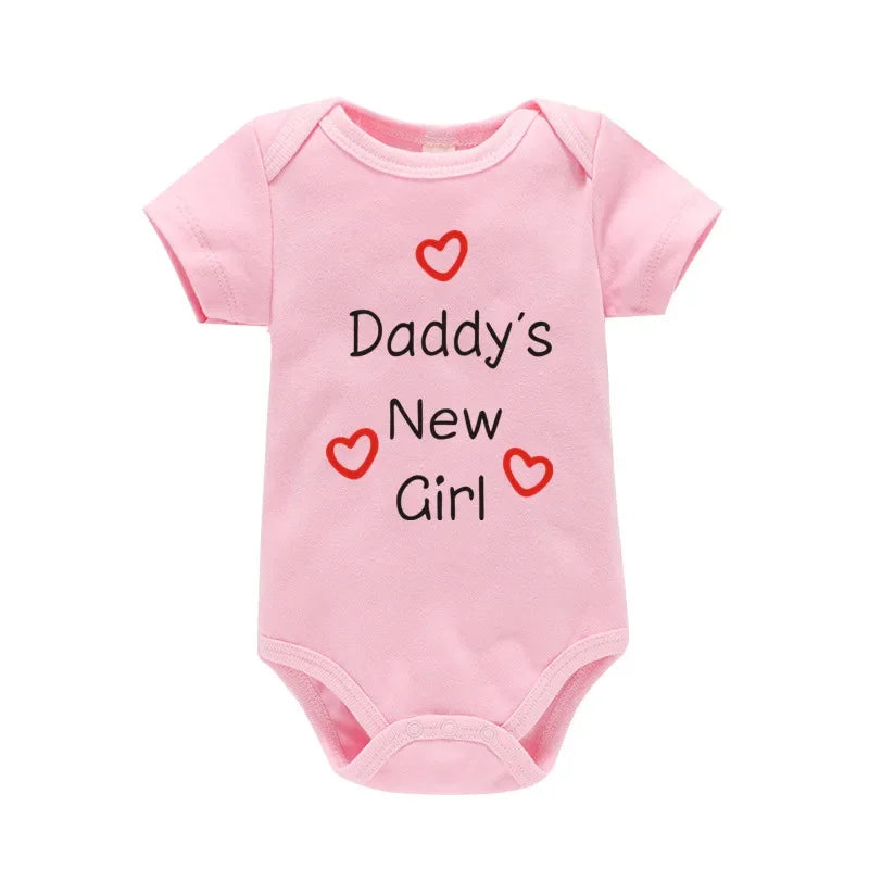 Söt pappas nya flicka tryck nyfödd babyflicka jumpsuit sommar mjuk kortärmad body bomull onesie